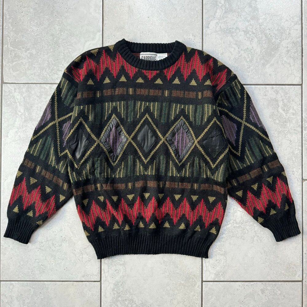 Vintage Geometric Colorful Crewneck Sweater Knit Men’s Medium Abstract 90s
